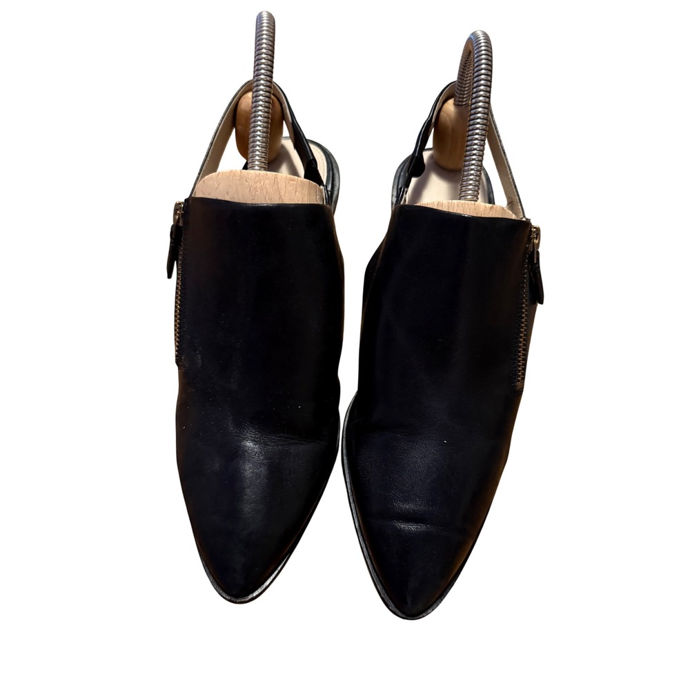 Cole Haan Slingback Bootie Women 9 Black Excellent Leather Block Heel Zip